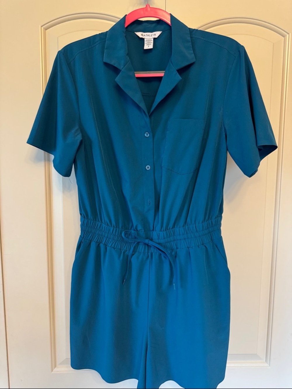 Athleta Teal Collared Short-Sleeve Romper